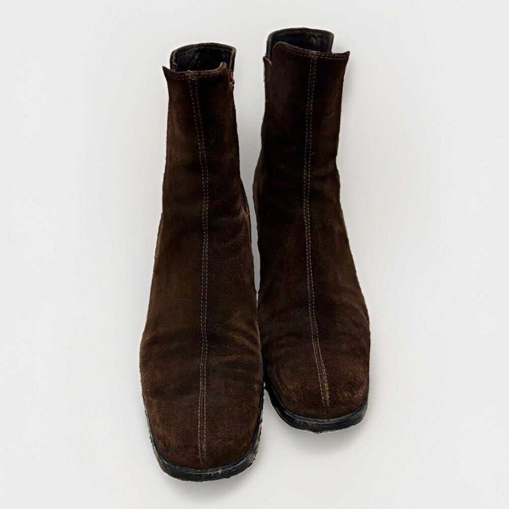 Salvatore Ferragamo Vtg Y2K Boutique Brown Suede Chelsea Block Heel Boots US 8 B